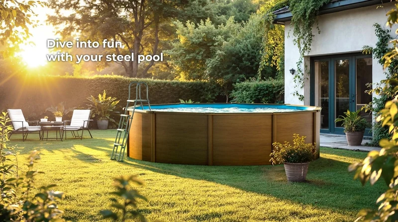 Piscina elevada imitación madera Gre Sicilia Circular