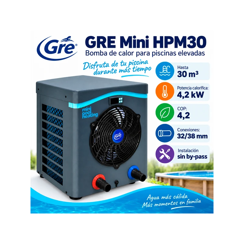 Bomba de calor GRE Mini HPM30 para piscinas elevadas hasta 30 m³