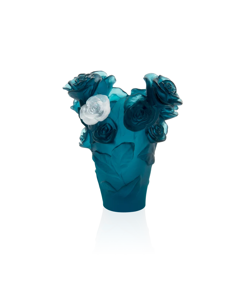 Rose Passion Vase petit modèle Bleu, fleur blanche