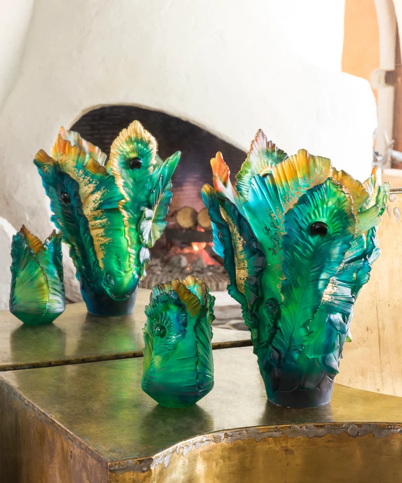 Fleur de Paon Vase grand modèle Doré à la feuille d'or 125ex