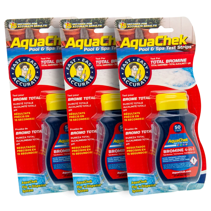 Pack de 3 Tiras analíticas Aquachek rojo para bromo, dureza, alcalinidad y pH.