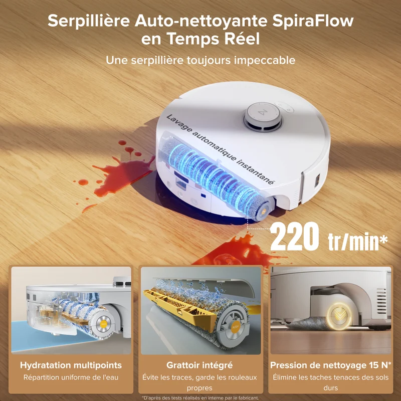 Roborock Qrevo Curv 2 Flow Aspirateur robot avec serpillière à rouleau et station d'accueil multifonctionnelle