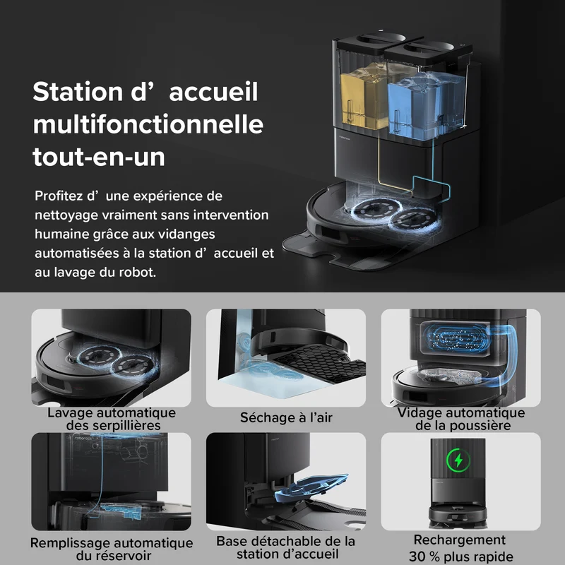 Roborock QV 35A Set ( Qrevo S amélioré ) robot aspirateur laveur avec station d’accueil multifonctionnelle