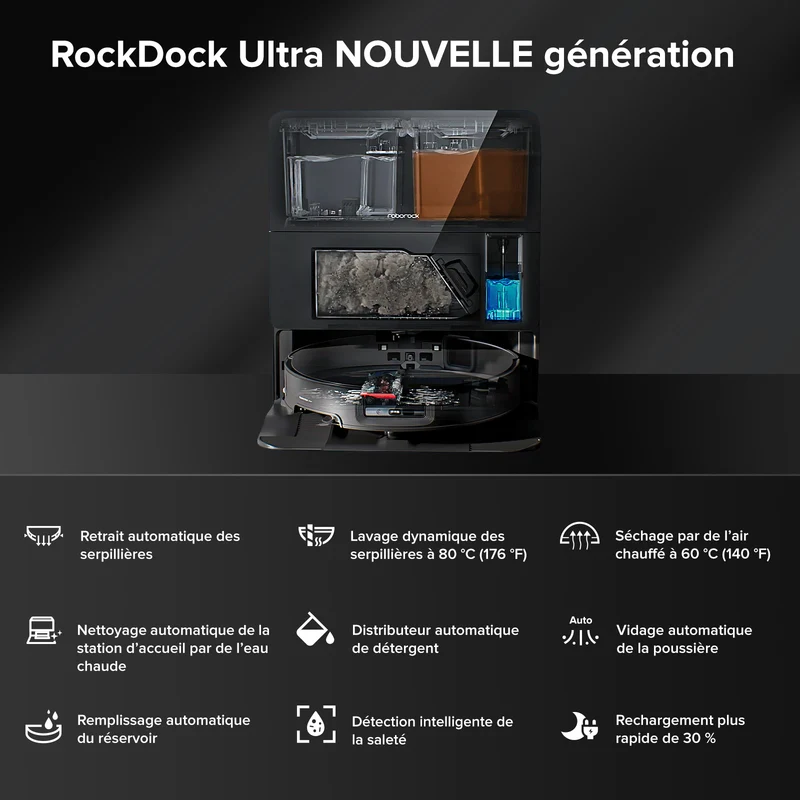 Roborock Saros 10 ( S8 MaxV Ultra amélioré ) robot aspirateur laveur avec station d’accueil multifonctionnelle RockDock® Ultra