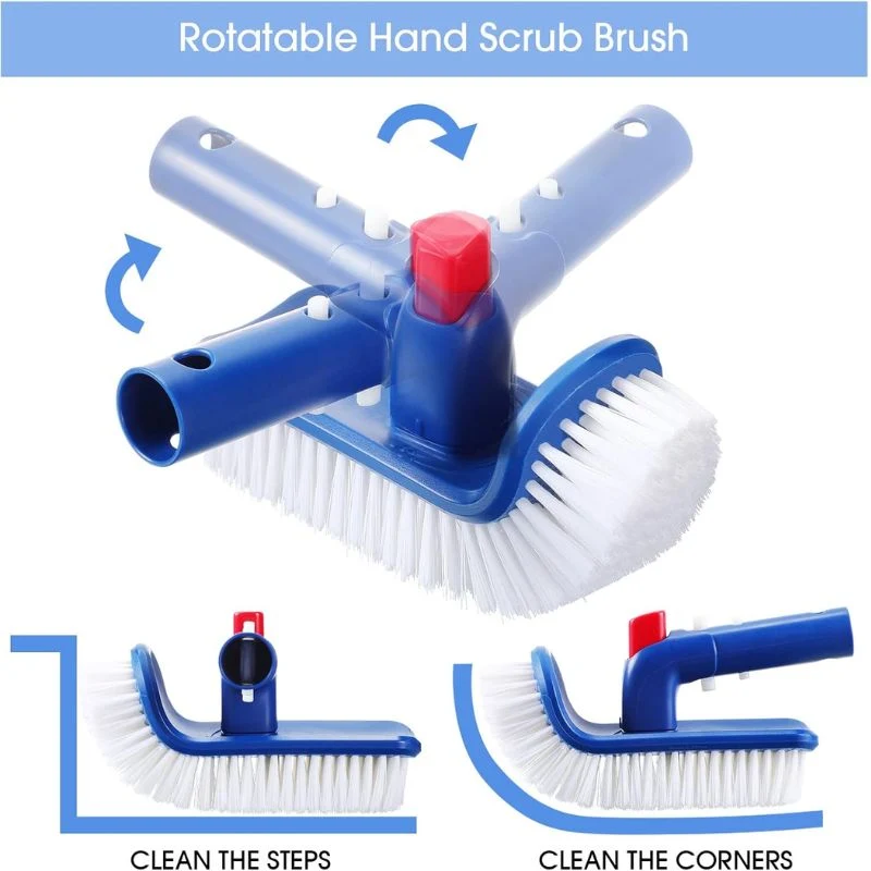 4-in-1 Pool Cleaning Kit with 17.5" Brush, Rotatable Brush, Net & Pole