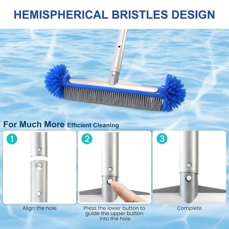 4-in-1 Pool Cleaning Kit with 17.5" Brush, Rotatable Brush, Net & Pole