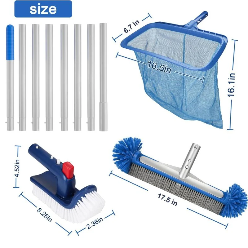 4-in-1 Pool Cleaning Kit with 17.5" Brush, Rotatable Brush, Net & Pole