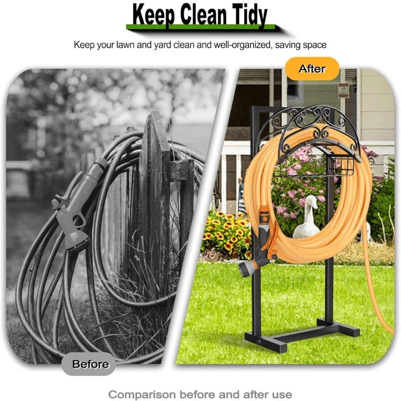 Freestanding Garden Hose Holder with Storage Basket (Hoses not included)