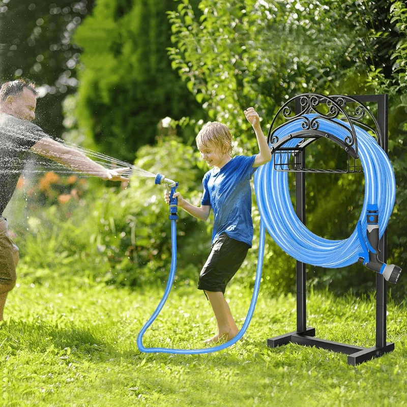 Freestanding Garden Hose Holder with Storage Basket (Hoses not included)