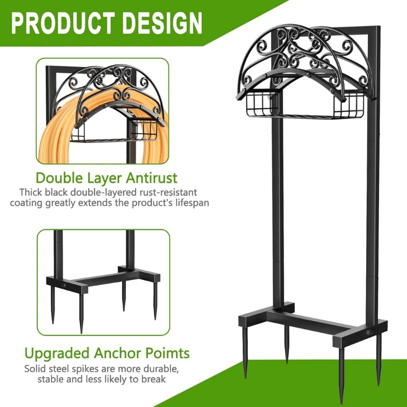 Freestanding Garden Hose Holder with Storage Basket (Hoses not included)