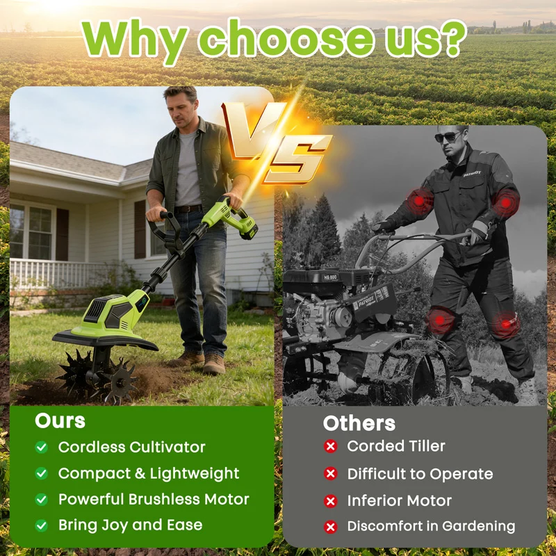 350RPM Cordless Tiller Cultivator for Lawn/Gardening/Soil Cultivation