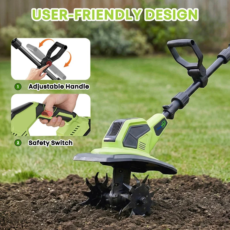 350RPM Cordless Tiller Cultivator for Lawn/Gardening/Soil Cultivation