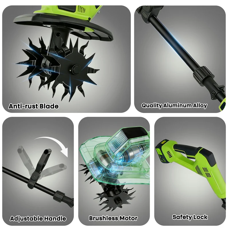 350RPM Cordless Tiller Cultivator for Lawn/Gardening/Soil Cultivation