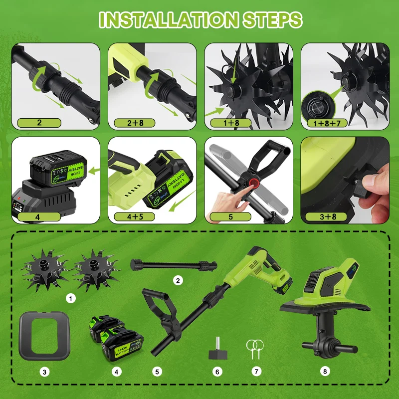 350RPM Cordless Tiller Cultivator for Lawn/Gardening/Soil Cultivation