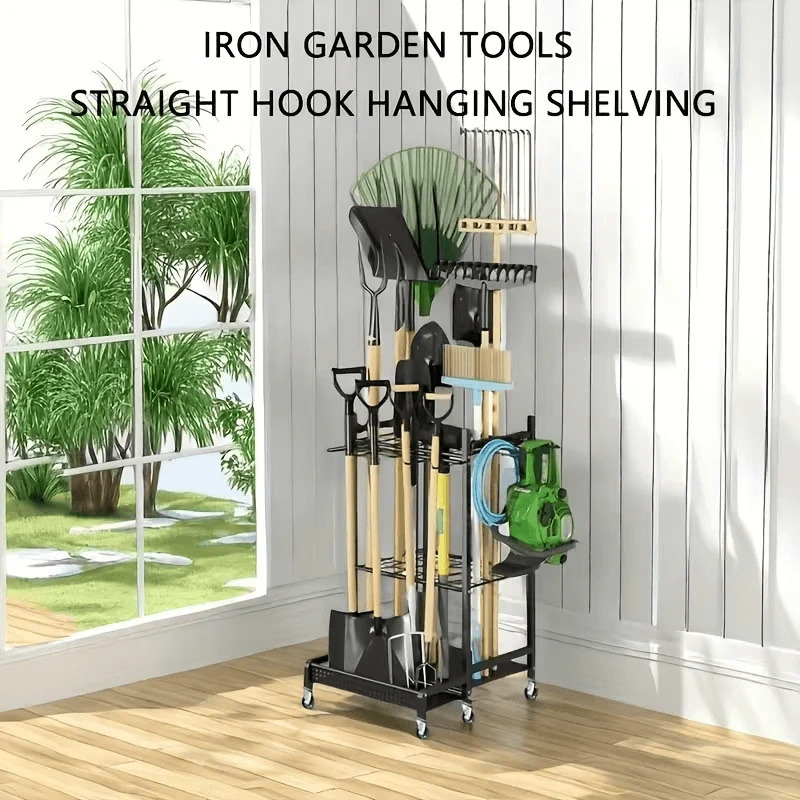 Garden Tool Organizer on Wheels with 8 Hooks