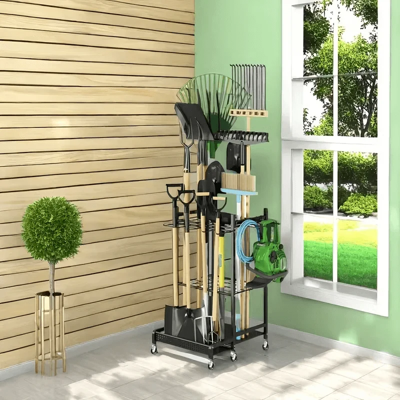 Garden Tool Organizer on Wheels with 8 Hooks