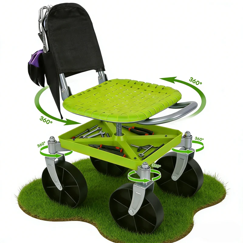Garden Rolling Cart Seat with 360° Universal Wheels
