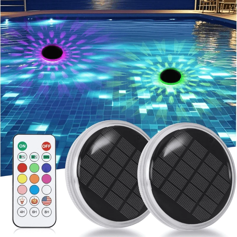 Solar Floating Pool Lights with Remote Control, 12 Lighting Modes (2 Pack)