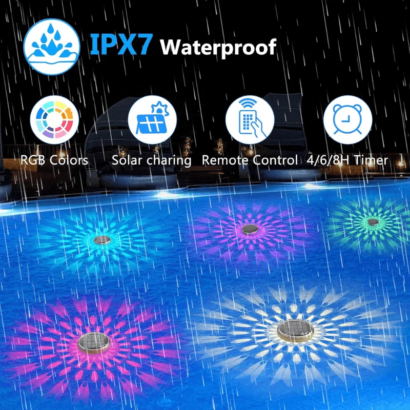 Solar Floating Pool Lights with Remote Control, 12 Lighting Modes (2 Pack)