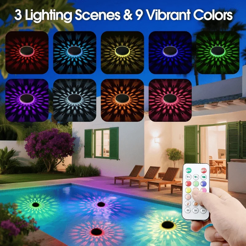 Solar Floating Pool Lights with Remote Control, 12 Lighting Modes (2 Pack)