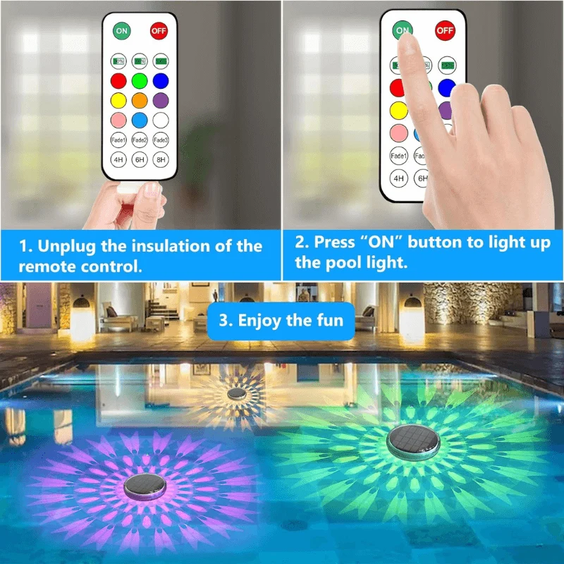 Solar Floating Pool Lights with Remote Control, 12 Lighting Modes (2 Pack)