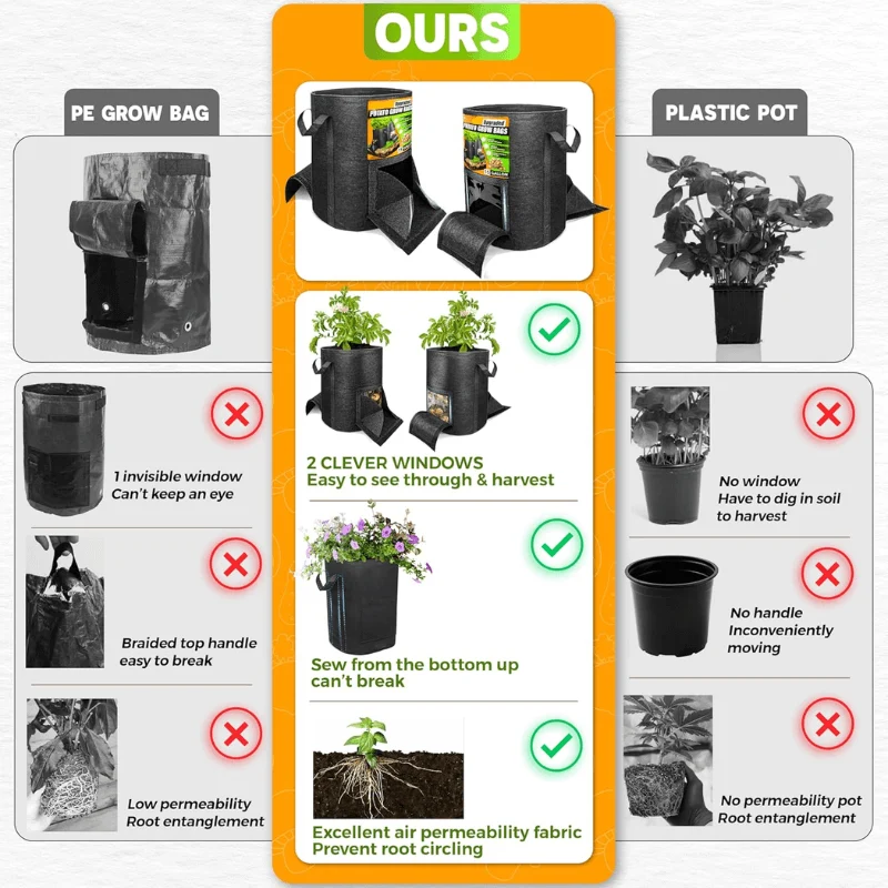 15-Gallon Potato Grow Bags with Dual Harvest Windows