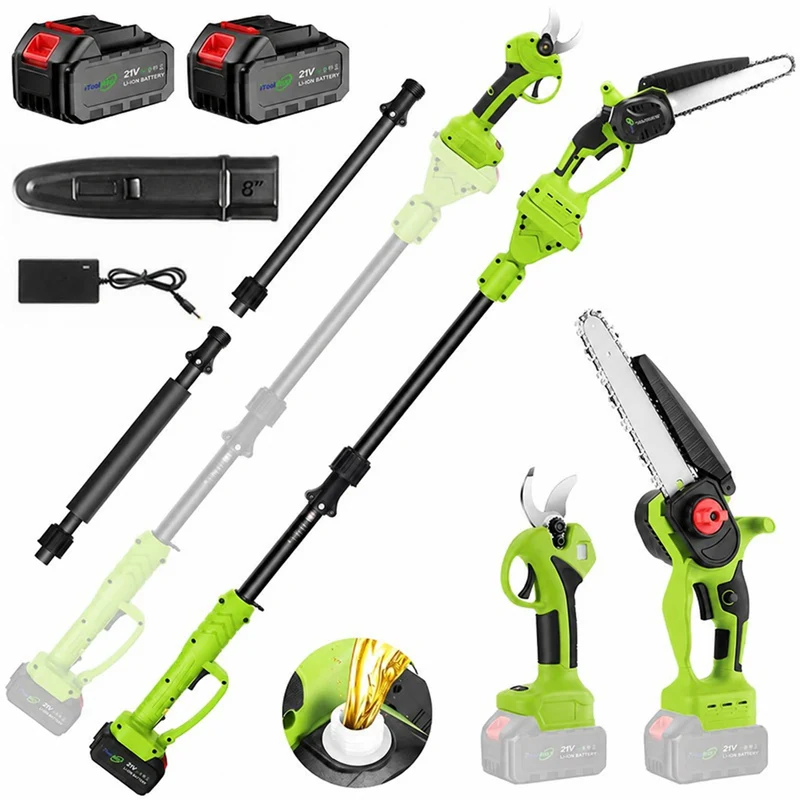 4 in 1 Cordless Pole Pruning Shears with 14ft Extension Chainsaw