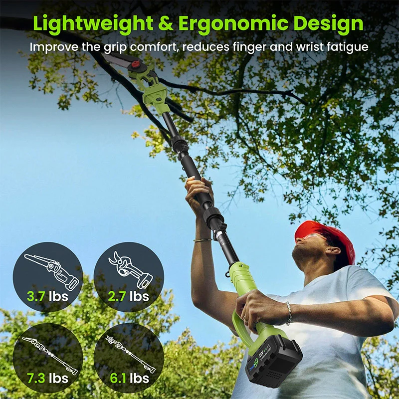 4 in 1 Cordless Pole Pruning Shears with 14ft Extension Chainsaw