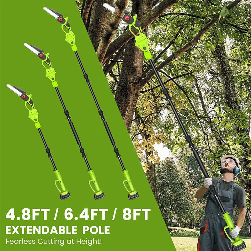 4 in 1 Cordless Pole Pruning Shears with 14ft Extension Chainsaw