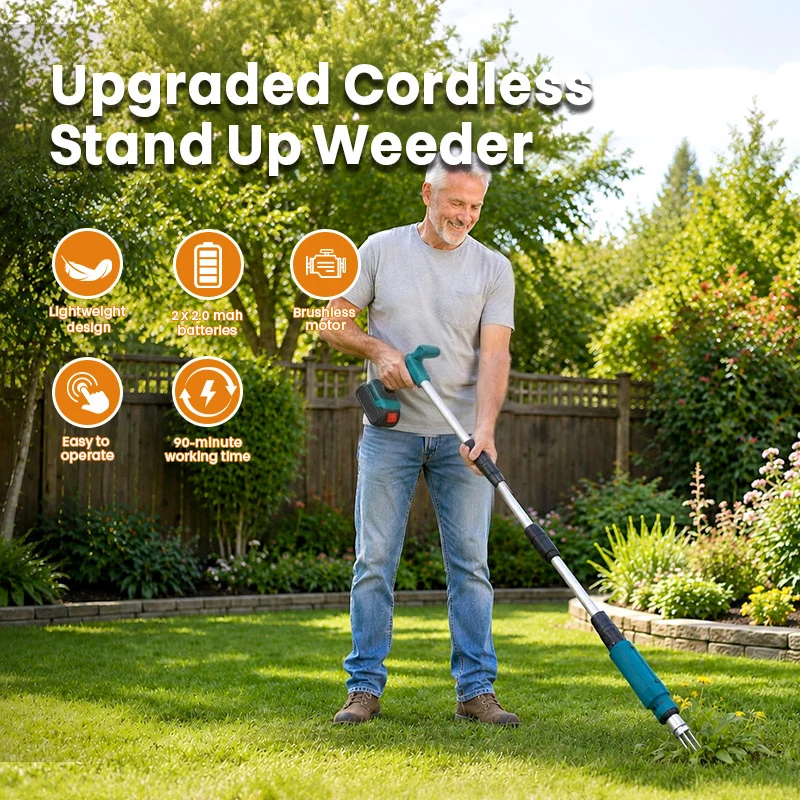 Cordless Electric Stand Weed Puller with 2 Batteries