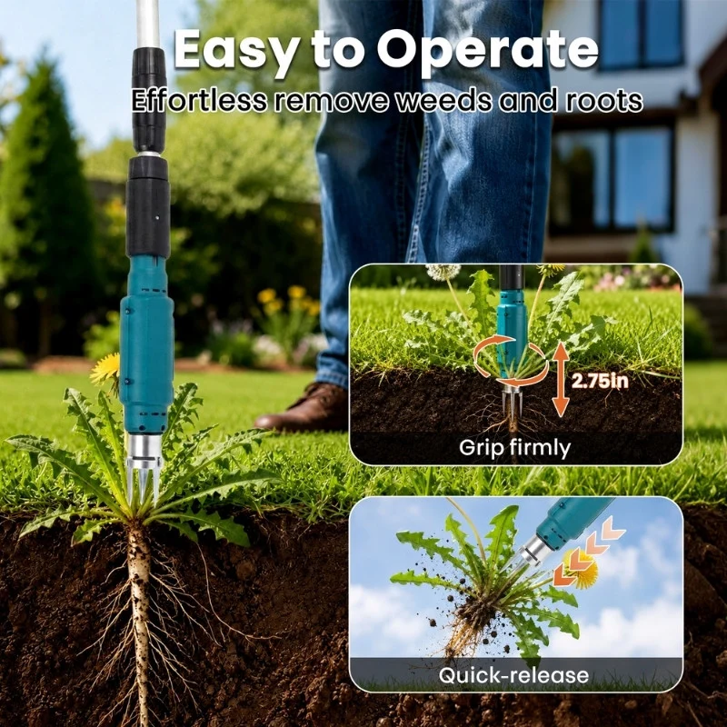 Cordless Electric Stand Weed Puller with 2 Batteries