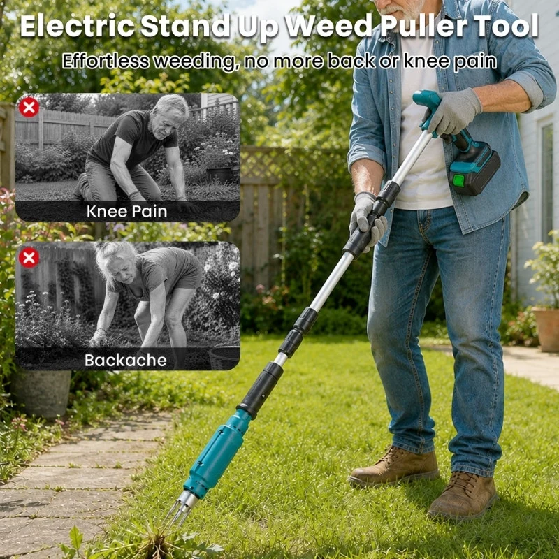 Cordless Electric Stand Weed Puller with 2 Batteries