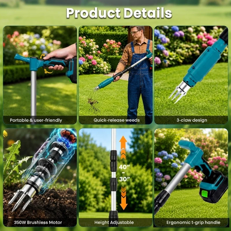 Cordless Electric Stand Weed Puller with 2 Batteries