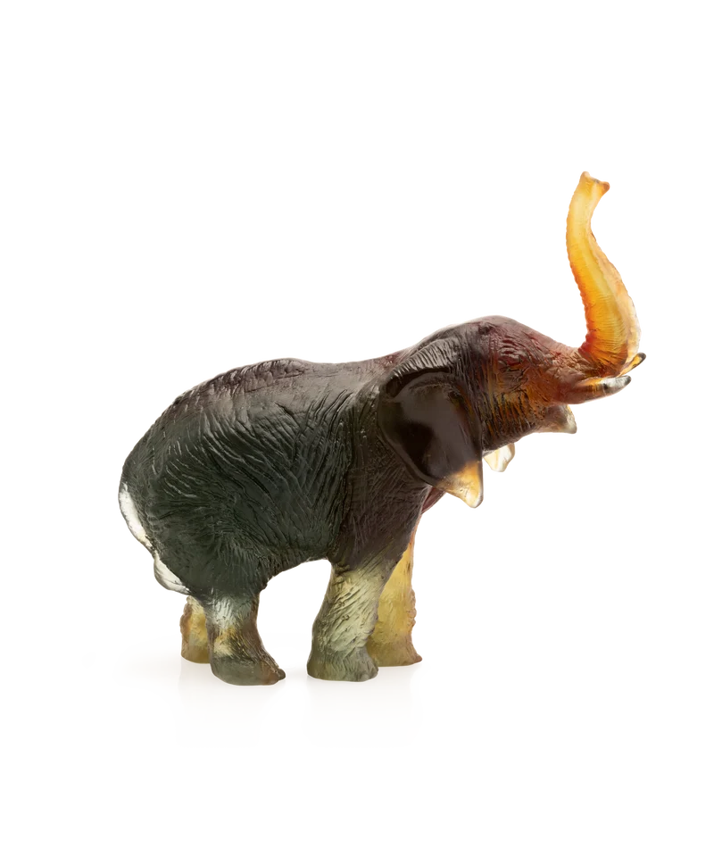 Eléphant moyen modèle Vert et ambre de Jean-François Leroy