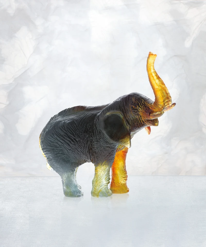 Eléphant moyen modèle Vert et ambre de Jean-François Leroy