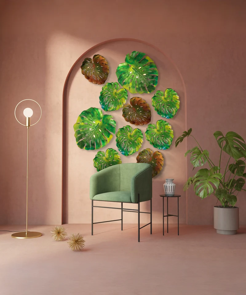 Monstera Feuille murale petit modèle - fixation courte Ambre de Emilio Robba