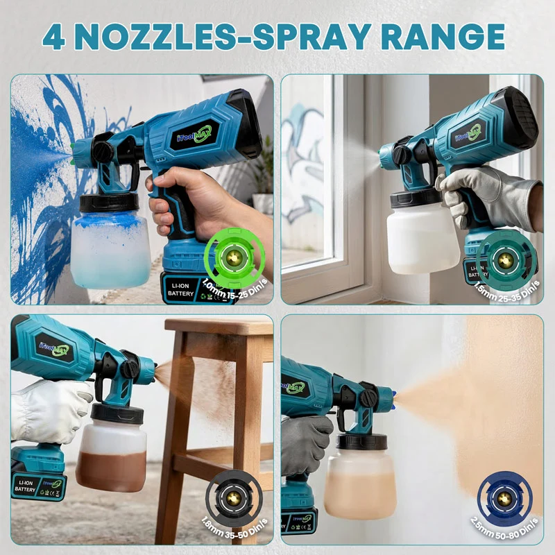 High-pressure Cordless Paint Sprayer with 2 Batteries