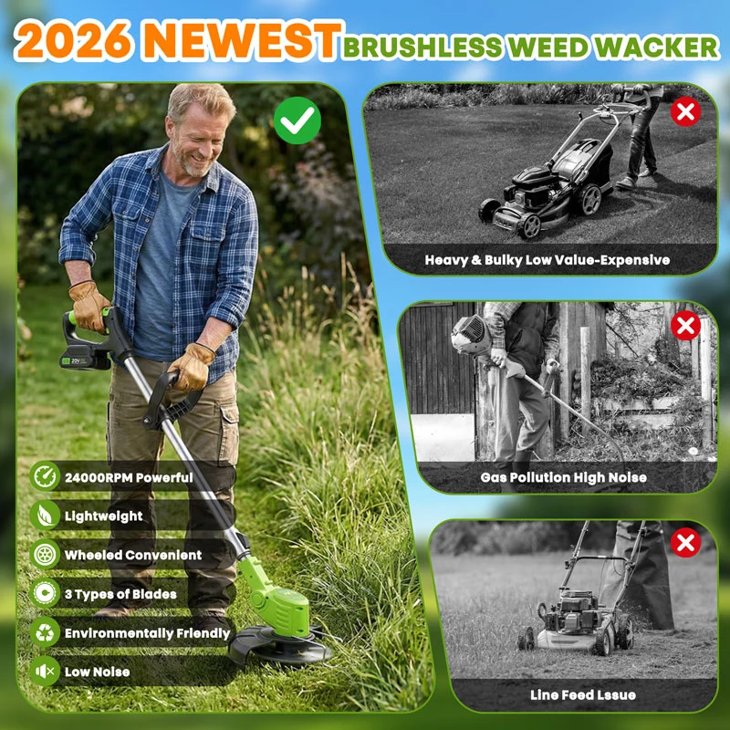 3 In 1 Cordless Grass Trimmer, Weed Eater and Edger