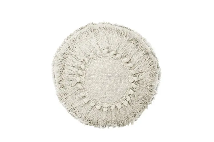 Coussin rond blanc boho